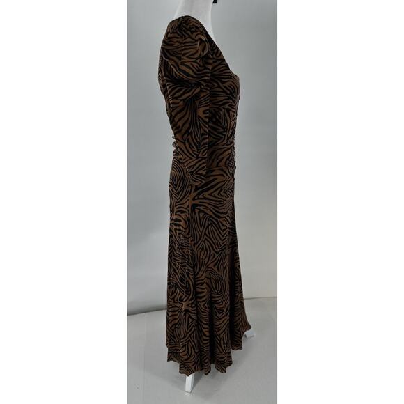 Diane Von Furstenberg Maxi Dress Sz M Animal Print Mesh Rouched Party Event - Picture 3 of 16